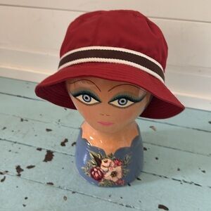 Coach Size ML Bucket Red Hat Brim 23.5” Material is Nylon all weather